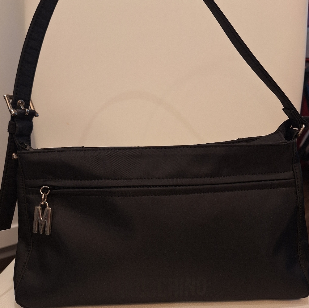 EUC Moschino Black Nylon Logo Shoulder Bag